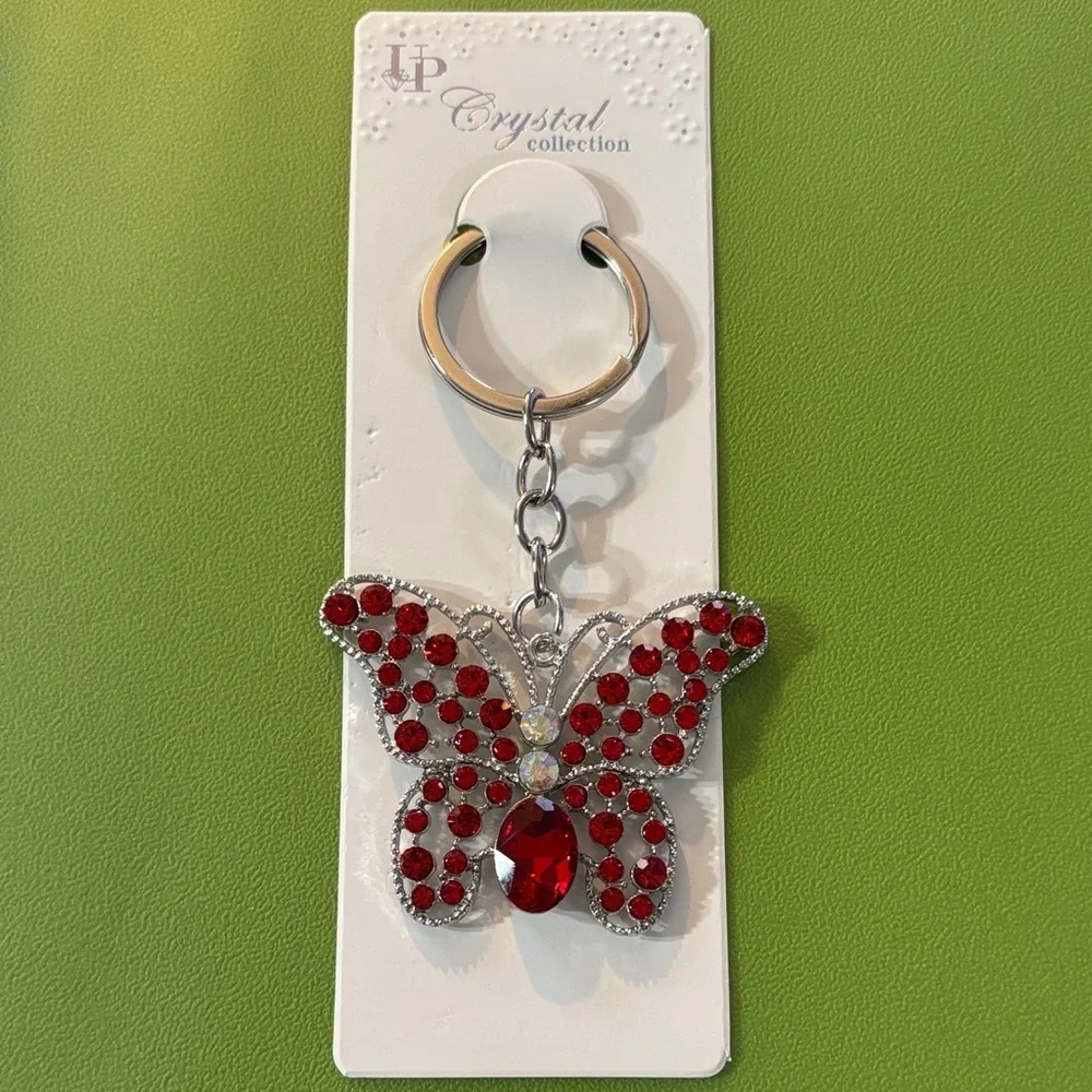 Red & Silver Crystal Butterfly Keychain